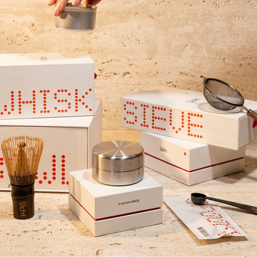 Matcha making tools with 'Whisk' and 'Sieve'. Matcha starter set. Base, matcha canister.