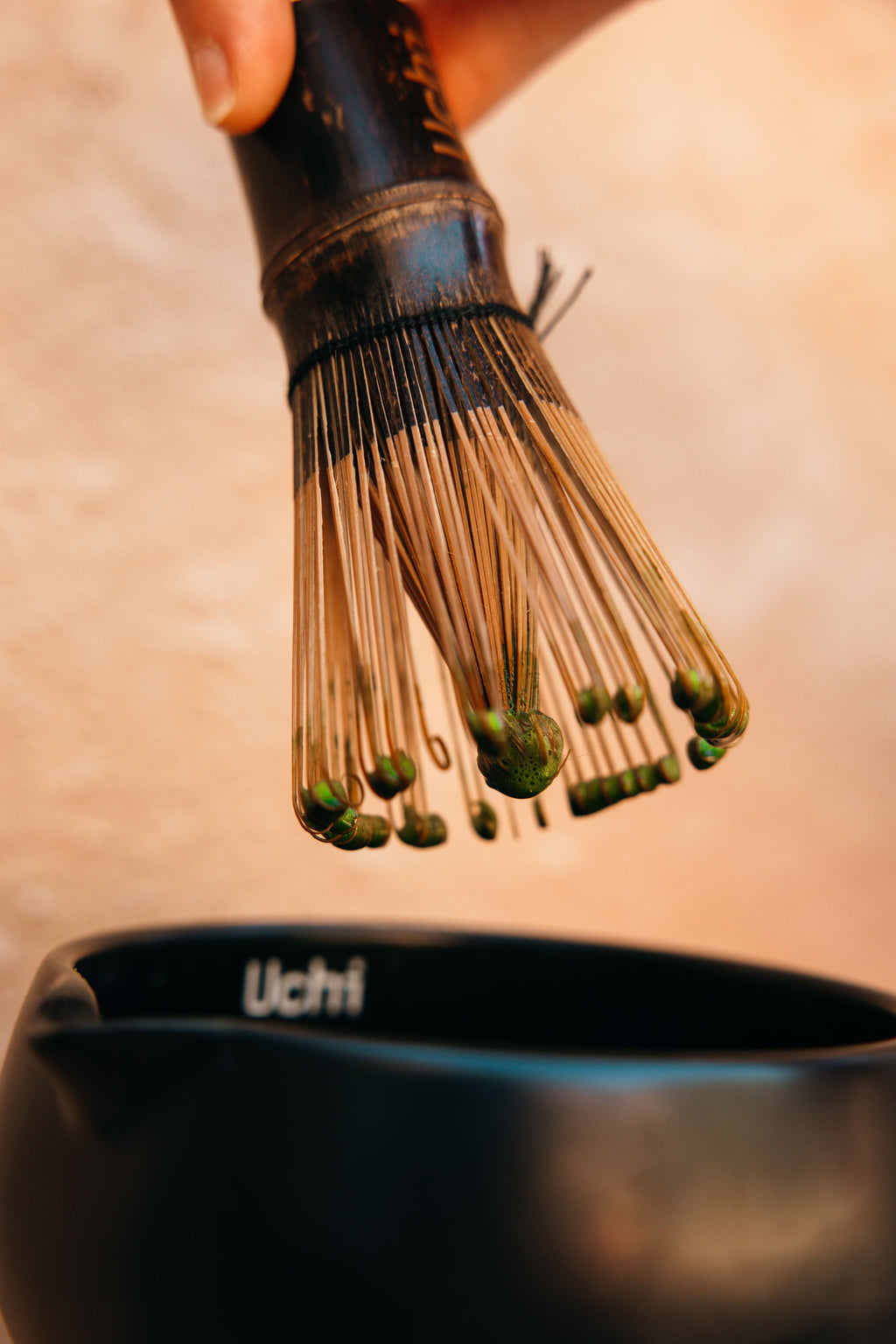 Uchi Whisk whisking matcha in the Bowl, matcha recipe